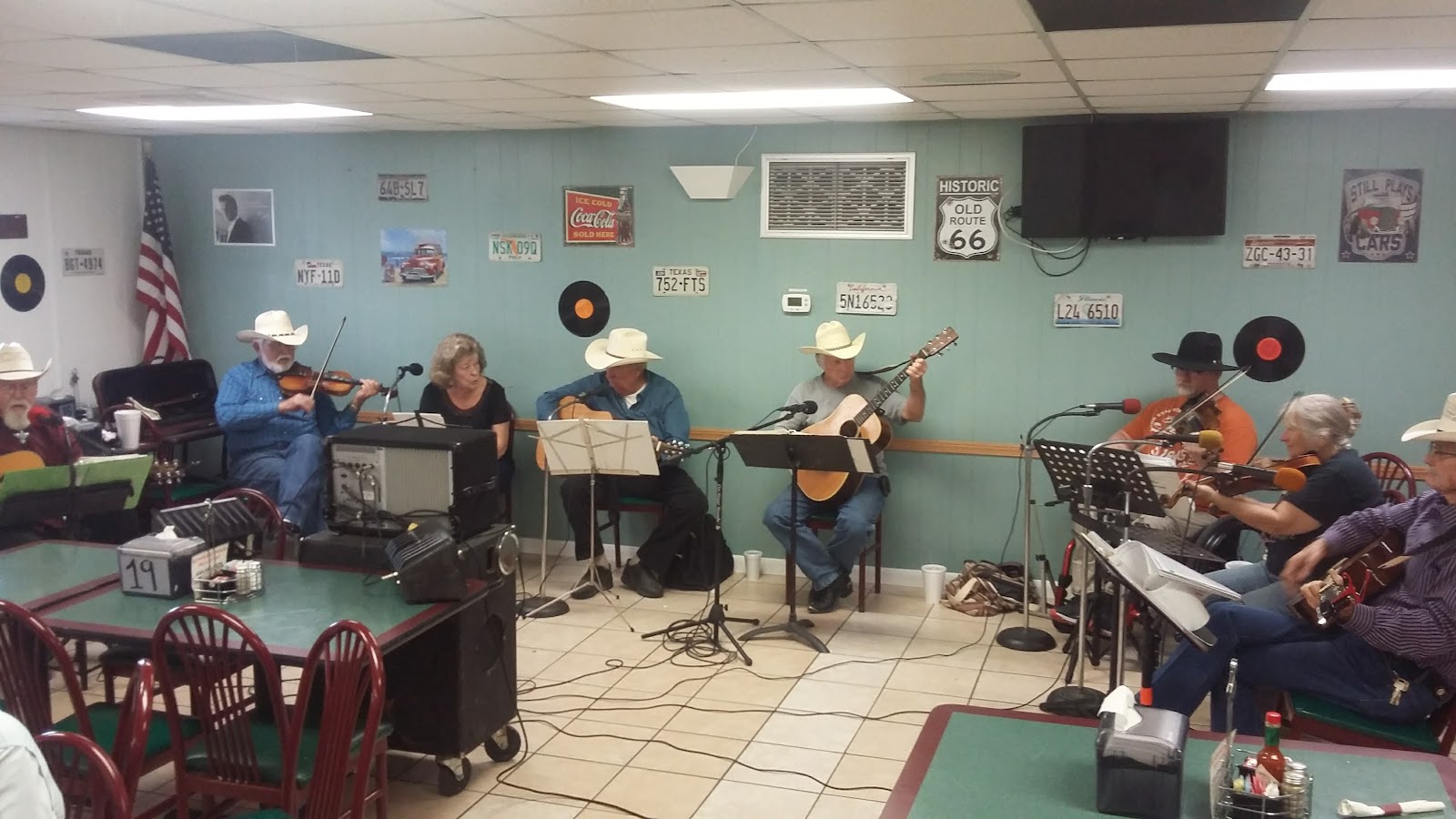 Local band playing live music inside the diner